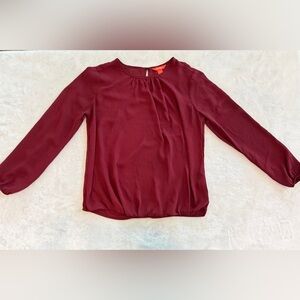 Joe Fresh Chiffon Blouse Women XSmall Burgundy Long Sleeve Lightweight Dressy